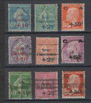 France 1927,  1928,  1929 Overprint Stamps Yv 246 - 254 Catv €150