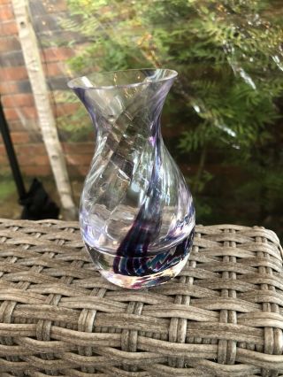 Caithness Glass Vase Hand Crafted In Scotland Blue/purple Hues With Sticker