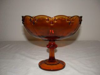 Indiana Glass Dark Amber Teardrop Pedestal Compote Fruit Bowl Scalloped Edge
