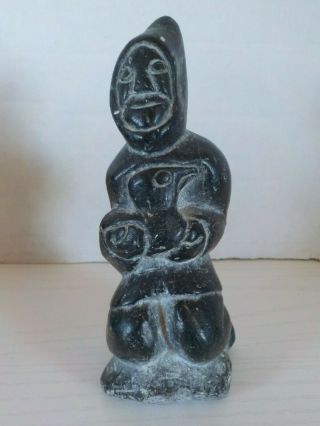 Vintage Inuit Eskimo Stone Carved Figural Sculpture Signed