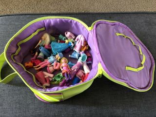 Polly Pocket Bag Carrying Case 2003 W/ Three Dolls,  Clothes And Accessories