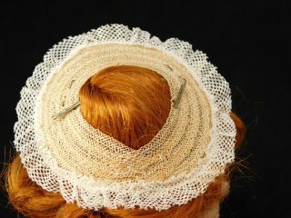 VNTG 1954 Vogue Ginny My First Corsage Hat Tan Horsehair w/ Netting & Flowers 2
