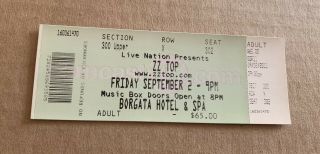 9/2/11 - Zz Top - Concert Ticket Stub - Borgata Atlantic City