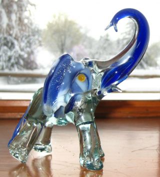 Hand Blown Glass Elephant 5 " Wild Animal Figurine Murano ? 1 Leg Raised