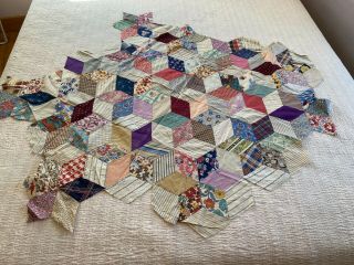 Vintage Unfinished Partial Quilt Top Made From Feedsack Material