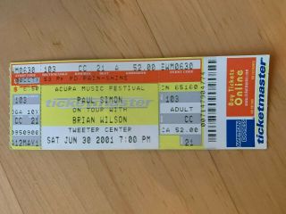 Paul Simon And Brian Wilson 2001 Full Concert Ticket (chicago)