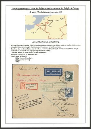 Germany 1935 - 1st Flight Air Mail Cover To Belgian Congo M105