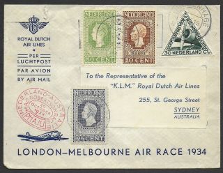 Netherlands Covers 1934 London - Melbourne Air Race Cover To Sydney