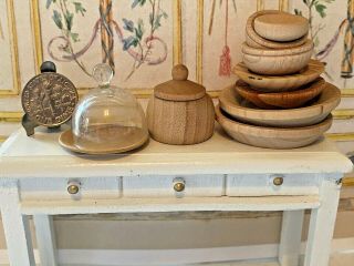 Vintage Hand Turned Wood 1:12 Dollhouse Miniature Artisan Lathe Dishes Jar/lid