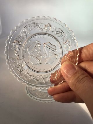 3 Vintage Westmoreland Cup Plates Clear " The Wedding Day And Three Weeks After "