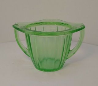 Adam Pattern Uranium Green Depression Glass Sugar Bowl By Jeannette