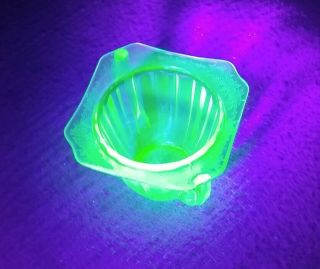 Adam Pattern Uranium Green Depression Glass sugar bowl by Jeannette 2
