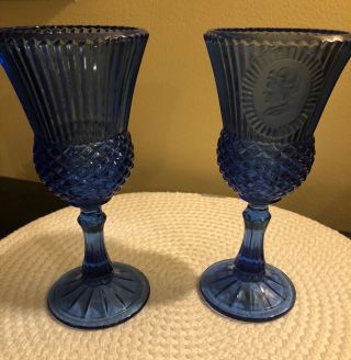 Avon Blue Goblets - Vintage - Cobalt Blue - George And Martha Washington