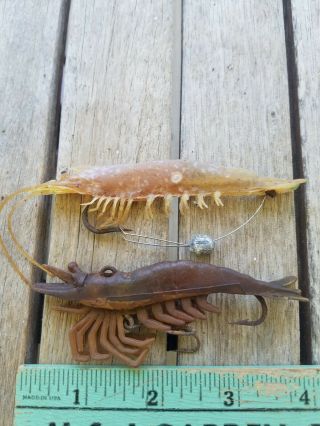 2 Vintage Fishing Lures - Shrimp Lifelike - Unknown Maker