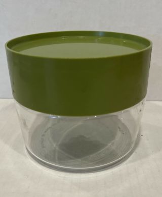 Vintage Glass Pyrex Store N See Canister Jar W/ Avocado/green Flat Lid 4” Tall