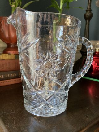 Antique Eapg Pressed Glass Pitcher,  2 Qt,  Clear,