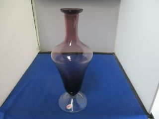 Mid Century Made In Italy Amethyst Purple Art Glass Vase Clear Base 10 "