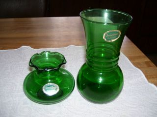 Vintage Anchor Hocking Forest Green Glass Vases
