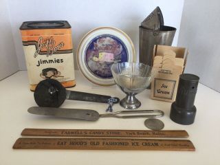 Antique Vintage Soda Fountain Ice Cream Parlor Items,  Cone Scoop,  Dish,  Shaker