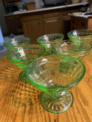 6 - Block Optic Sherbets Green Depression Glass Cone Shaped Dessert Dishes