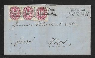 Prussia Germany To Hungary 1 Sh.  Strip On Cover 1866