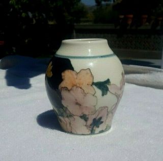 Eileen Richardson Art Pottery Vase 5 inch Petunias Santa Barbara 1982 2