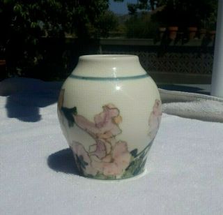 Eileen Richardson Art Pottery Vase 5 inch Petunias Santa Barbara 1982 3