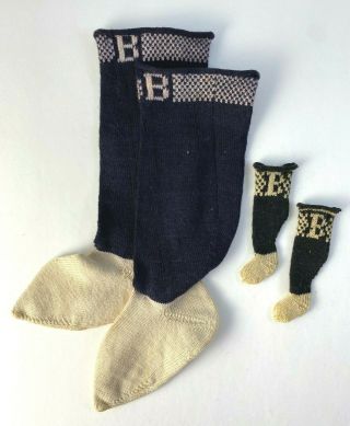 2 Pairs Doll Socks Burson Fashioned Hose 6 " And 2 - 1/4 " Black With White B