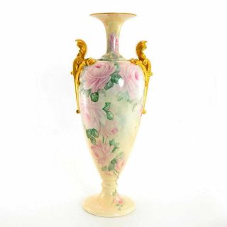 Large Antique American Belleek Hand Painted Scene Rose Vase
