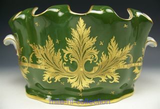 Vintage Le Tallec Paris France Forest Green & Raised Gold 11.  5 " Centerpiece Bowl