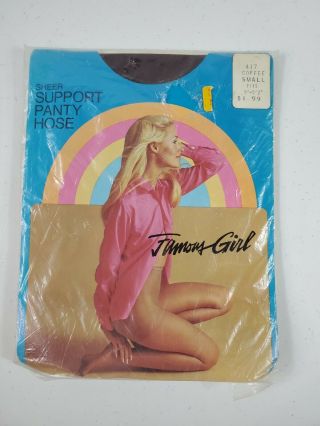 Vintage 1970s Famous Girl Sheer Support Panty Hose Small Coffee