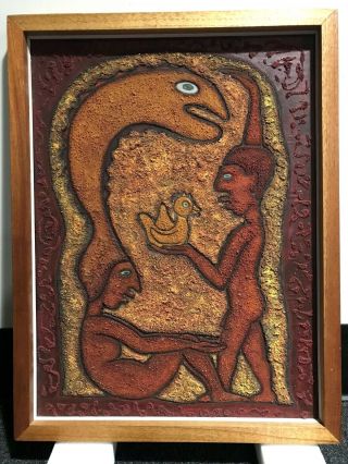 Ed Edwin And Mary Scheier Framed Sand Painting On Wood Artist Signed