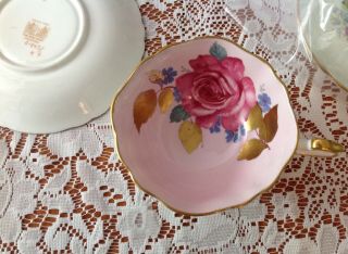 PARAGON Deep Pink CABBAGE ROSE Gold Leaf TEA CUP SAUCER teacup Double Warrant 6