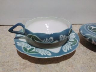 Meissen Art NOUVEAU Fine Porcelain Tea Cup,  Sugar Bowl w/Lid green Theodor Grust 2