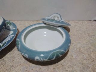 Meissen Art NOUVEAU Fine Porcelain Tea Cup,  Sugar Bowl w/Lid green Theodor Grust 4