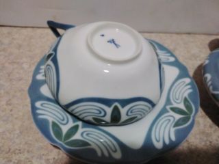 Meissen Art NOUVEAU Fine Porcelain Tea Cup,  Sugar Bowl w/Lid green Theodor Grust 6