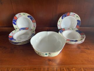 Raynaud Limoges Set Of 8 Rimmed Soup Bowls And Serving Bowl Jardin De Printemps