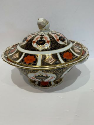 Royal Crown Derby Porcelain Old Imari 1128 Covered Soup Tureen 12” Wide