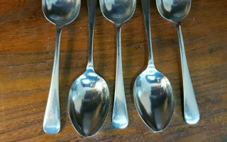 Vintage Set Five Old English Pattern Nickel Silver Dessert Spoons
