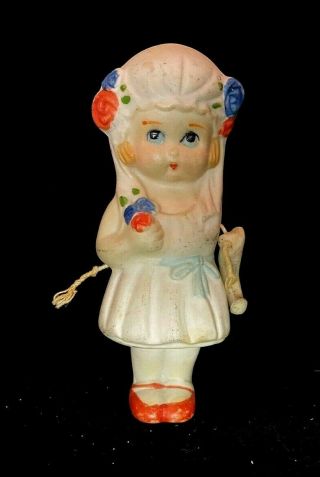 Vintage Porcelain Bisque Wedding Bride Doll 4 - 1/2 " Arm Moves Waves