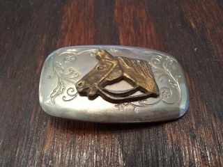 Vintage Antique Horse Head Belt Buckle Made In Usa Silver Western