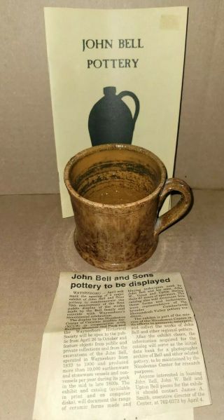 John Bell,  Waynesboro,  Pennsylvania,  Redware Mug 3 3/4 " Height/ 3 3/4 " Diameter