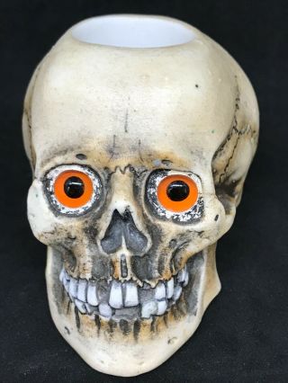 Ernst Bohne & Sohne Germany - Porcelain Figurine Of A Skull Match Holder & Striker 2
