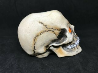 Ernst Bohne & Sohne Germany - Porcelain Figurine Of A Skull Match Holder & Striker 3