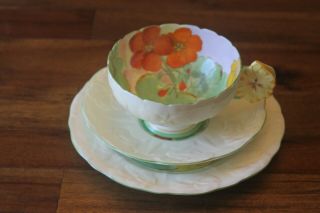 Paragon Trio Geranium Pansy Flower Handle Teacup Tea Cup Saucer Plate Star Mark