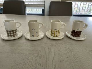 Rae Dunn Vintage Boutique Espresso Sip Cups Mugs Set Of 4