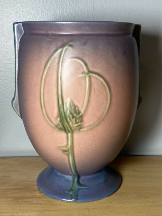 Vintage Roseville Art Pottery Futura Thistle Vase,  Circa 1930 Purple Pink 8 "