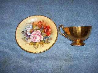Signed J A Bailey Aynsley England Pink Cabbage Roses Gold Tea Cup Saucer C804 3