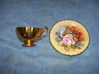 Signed J A Bailey Aynsley England Pink Cabbage Roses Gold Tea Cup Saucer C804 4
