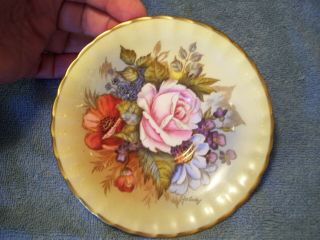 Signed J A Bailey Aynsley England Pink Cabbage Roses Gold Tea Cup Saucer C804 5